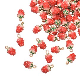 VIDRIO Pack of 80 3D Strawberry Enamel Charms Colored Pendants Hawaii Style Accessories for Necklace Bracelet Jewelry Making DIY Crafting