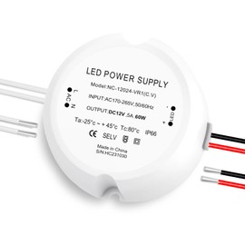 SOARFLY Transformer 230 V to 12 V LED Transformer 12 V 60 W Round LED Power Supply 12 V 5 A IP66 LED Transformer Constant Voltage Low Voltage No Minimum Load, No Flicker, No Noise for MR11 G4 MR16