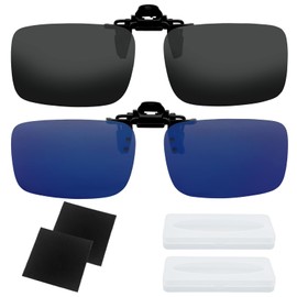 VEGCOO Clip on Sunglasses Men, 2 Pcs Clip-On Sunglasses UV400, Flip-Up Polarised Sunglasses, 2 Pcs Glasses Cleaning Cloth, Flip Up Driving/Outdoors Glasses for Men Women (B)