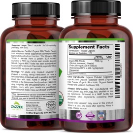 USDA Organic Milk Thistle 7500 mg Strength 120 Veggie Caps 80% Silymarin 30:1