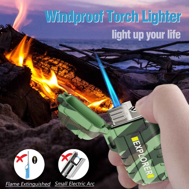 Torch Lighter, Refillable Butane Windproof Outdoor Gas With Adjustable Jet