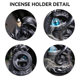 YYW Ceramic Backflow Incense Holder, Waterfall Incense Burner with 20 Backflow Incense Cones + 30 Incense Stick, Dragon Backflow Incense Burner for Aromatherapy Ornament Home Decor (Black)