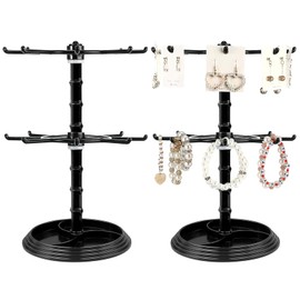 2 Pack Rotating Jewelry Display Stand, 2 Tier Jewelry Display for Vendors Black Plastic Spinner Display Rack Bracelet Organizer for Necklaces Bracelets Earrings Rings Keychain