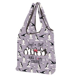CMNIM Penguin Foldable Shopping Bag Just a Girl Who Loves Penguin Gifts Penguin Lover Gift Cute Penguin Reusable Grocery Bag (25623 Penguin F)