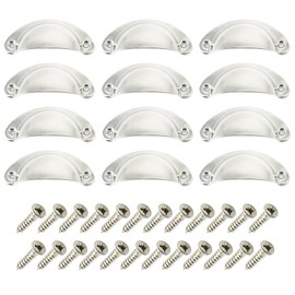CEEYSEE Pack of 12 Shell Handles, Furniture Handles, 81 x 35 mm, Antique Vintage Cabinet Handles with Screws for Kitchen, Cabinet, Wardrobe, Drawer (KLSY/Silver)
