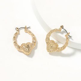 Heart Hoop Earrings Yellow Gold Bamboo 90s Accessories For Women Y2k Door Knocker Maximalist Jewelry For Daily Casual Wear