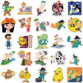 50pcs Phineas and Ferb Cartoon Stickers for Kids, Cute Funny Cartoon Stickers for Laptop Water Bottles Scrapbook Bike Skateboard Luggage Guitar Helmet Bumper