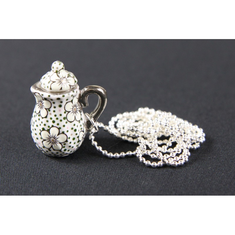 Miniblings Kaffeekanne Teekanne Kette Tee Kaffee 80cm Kanne Porzellan Punkte