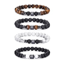 RANKEEF Mens Beaded Bracelets Set 8MM Tiger Eye Bracelet Men Lava Stone Bracelet Stretch Natural Stone Bead Bracelet Mens Bracelets Beads Beaded Bracelets for Men