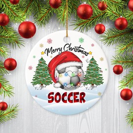 Decorlion 2024 Christmas Ornament - Soccer Merry Christmas Ceramic Ornament, Christmas Tree Decoration, Hanging Ornament, Soccer Ornament, for Family, Friends, Soccer Lovers
