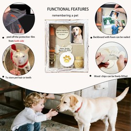 Houstimi 8x10 Pet Memorial Shadow Box Frame Paw Print Kit Solid Wood Pet Frame White Dog Memorial Gifts for Loss of Dog