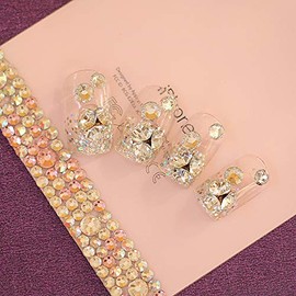 24 Pieces French Nail Tips 3D Decoration Light Powder Bling Handmade Nail Tips for Weddings, Parties, After-Parties and More