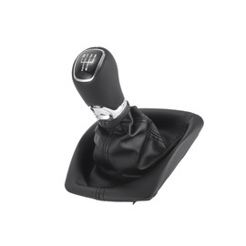 Partuto 5 Speed Manual Gear Shifter Knob with Cover, Gearbox Stick Shifter Lever Knob for Skoda Octavia 2004-2013 Plastic Faux Leather Black Chrome, 1 Pc Replacement