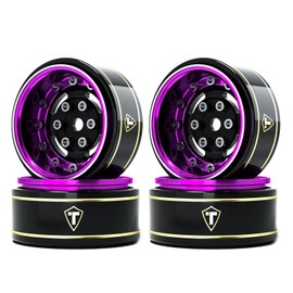 TREAL 1.0 Beadlock Wheels Deep Dish Rims (4P) for SCX24 AX24 FCX24 TRX4M 1/24 1/18 Crawler Car-Type F(Purple)