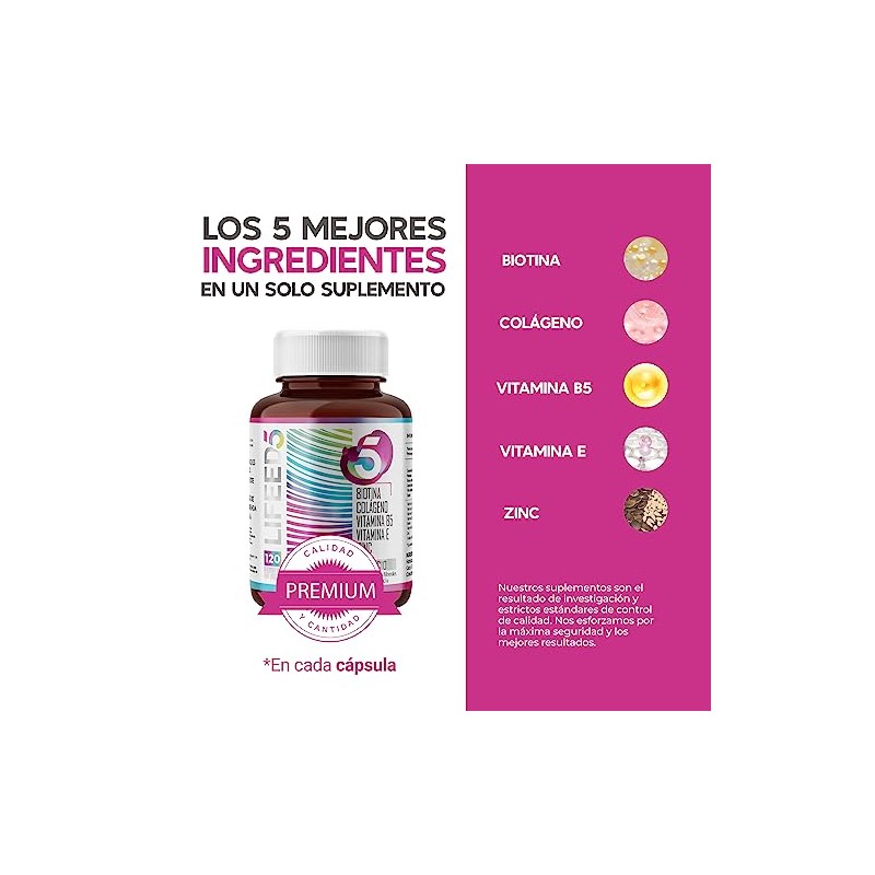 Lifeed Biotina Colageno Hidrolizado Puro Vitamina Zinc Suplemento Multivitaminico Mujer