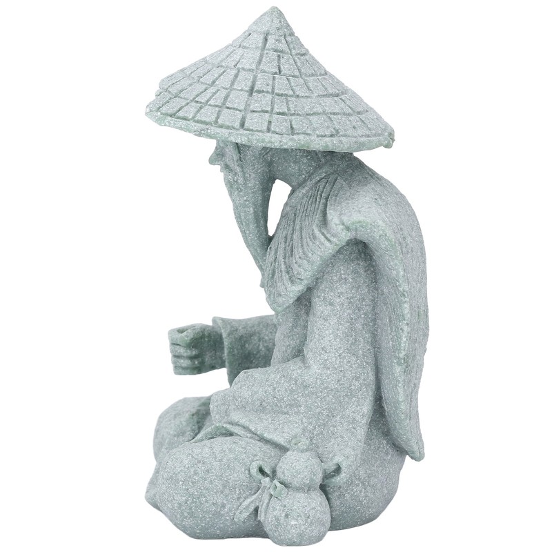 Fisherman Statue Sitting Fishing Old Man Figurine Small Desk Ornament