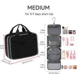 Kulturbeutel für Reisen, Damen und Herren, große Kapazität, Kosmetiktasche, Kosmetiktasche, transparent, mit Haken, Schwarze Reise-Kulturtasche, Moyen, Modisch