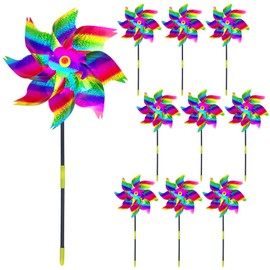 KOKMEYA 10-Pack Reflective Bird Repellent Pinwheels 9.6 Inches in Diameter Gradient Color, Outdoor Bird Deterrent, High Reflective Effect, Suitable for Yard, Balcony, Garden