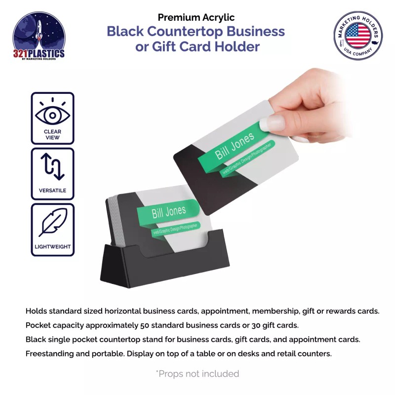 Marketing Holders 10 Pack Black Business Card Holder Countertop Horizontal