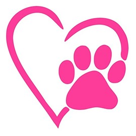 Heart with Dog PAW Vinyl Sticker Decals (Pack of 2) for Car Bumper Window Laptop Tablet Phone (4" x 4", Hot Pink)