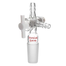 StonyLab Vacuum Glass 3-Way Flow Control Adapter, Borosilicate Glass Adapter with Standard 24/40 Taper Joint and PTFE Stopcock for Laboratory