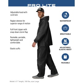 FROGG TOGGS Men's Pro Lite Rain Suit, Waterproof, Breathable, Dependable Wet Weather Protection, Carbon Black, Medium-Large | FROGG TOGGS