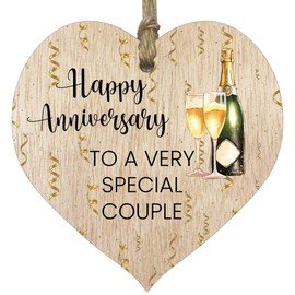 To a very special couple Hanging Wooden Heart Sign Plaque - Cute Anniversary Birthday Valentines Gifts for Girlfriend Wife Light Wood Hearts Sign, Rude Romantic I Love You Gifts for Her Him
