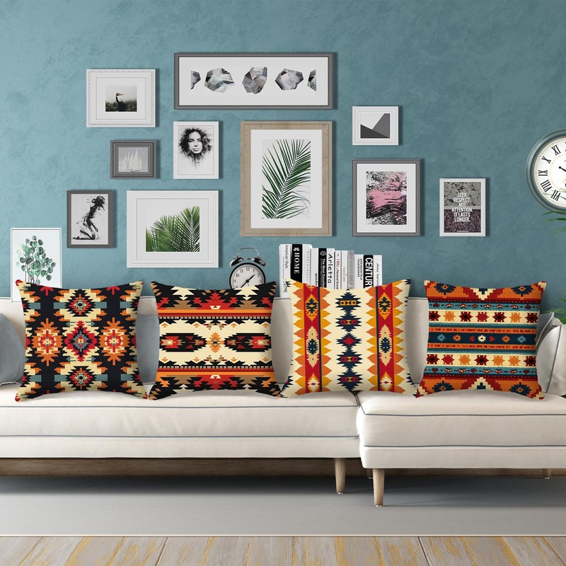 HOSTECCO Tribal Cushion Covers 45x45 cm Set of 4 Aztec