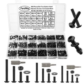 FandWay Pack of 900 M2 M2.5 M3 Torx Screws Pan Head Screws with Torx Thread Screws Set Round Head Screws Black 10.9 Alloy Steel Machine Screws Nuts and Washers Assortment