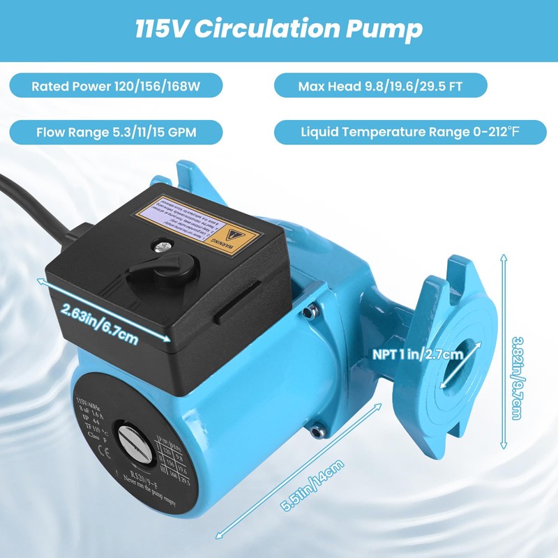 Carivia Hot Water Recirculating Pump,115V 168W Circulation Pump,3-Speed Control Water
