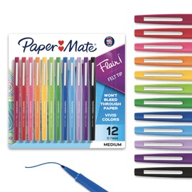 Paper Mate Flair - Marcadores de punta de fieltro, Punta media, Assorted Fashion Colors, Paquete de 12 unidades