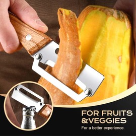 Pelador de verduras multifuncional para la cocina, con hoja de acero inoxidable ultraafilada, mango de madera y abridor de botellas, ideal para pelar verduras o frutas (1)