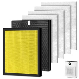 2 Pack PR1 Replacement Filter,Compatible with MOOKA PR1 Pet Air Purifier,Suitable for Large Room with 2000 Ft², 2 PR1 Filters & 4 Washable Pre-Filters for Pet-raising family(Yellow)