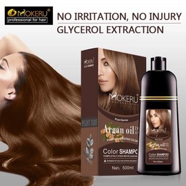 Mokeru Natural Permanent Instant Fast Hair Dye Color Shampoo with Argan Oil: HOT Long-lasting Colour Long-lasting Colour - Color: Light Brown