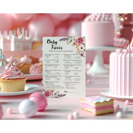 Inscape Creations Bohemian Theme Baby Shower Games — Boho Baby Trivia Game — Pack of 25 — Fun Facts Girl Pink Floral Feather Rustic Chic Co-ed Couples Shower Activity Gender Reveal Party G400-TRV