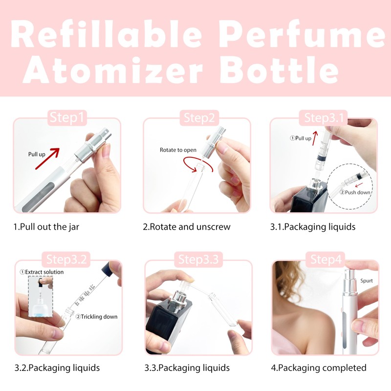 Kewjug 2 Pack Refillable Mini Perfume Atomizer Bottle，Portable Separate Bottles，Travel