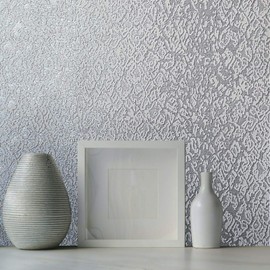 Wallcoveringsmart Embossed Ombre Gray Silver Metallic Plain Faux Fabric Luxury Unique Modern Contemporary strippable Wallpaper