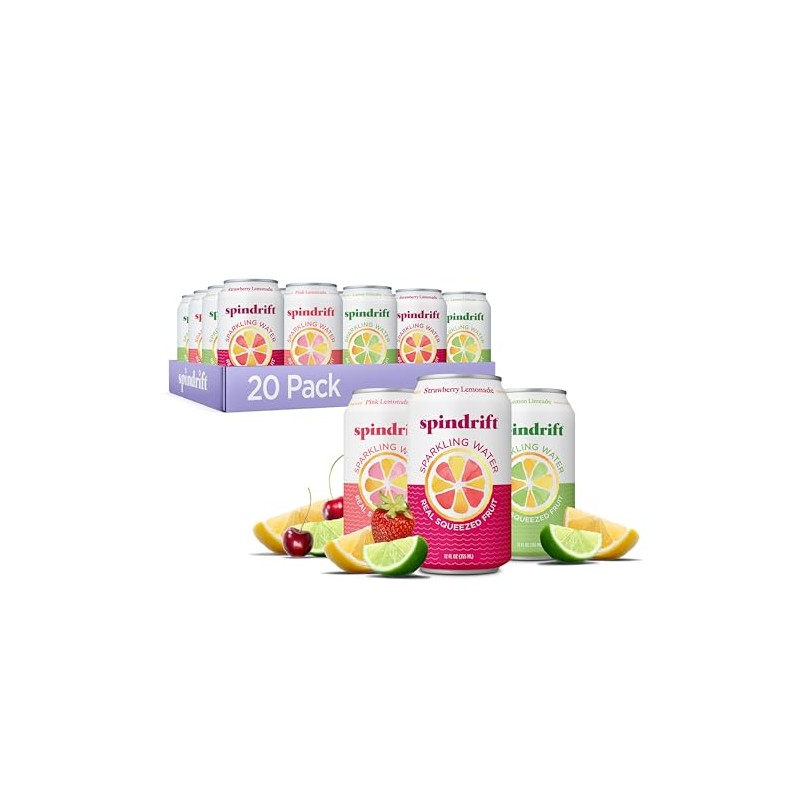 Spindrift Lemonade 3 Flavor Variety 20 Pack,12 Fl Oz (Pack