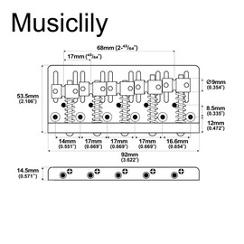Musiclily Pro 17mm Dual Load Heavy Duty 5-String Bass Bridge with Brass Saddle Steel Plate, Gold