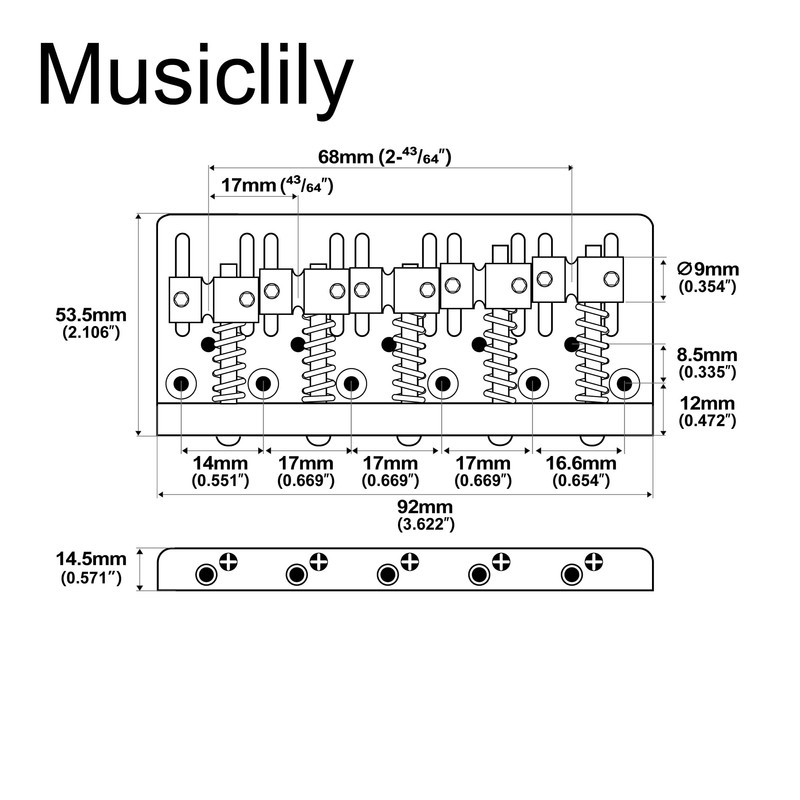 Musiclily Pro 17mm Dual Load Heavy Duty 5-String Bass Bridge