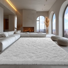 Zentavio Large Area Rug for Living Room Bedroom White 9x12 Soft Fluffy Fuzzy Furry Shaggy Aesthetic Carpet Plush High Pile Floor Rug for Nursery Kids Room Dorm Room