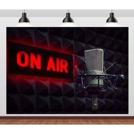 Loccor 8x6ft Fabric Microphone on Air Backdrop Radio Studio On Air Sign TV Show News Broadcasting Interview Microphone Backdrop Interview Stage Photo Studio Props