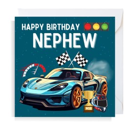 Second Ave Racing Car Nephew Square Children's Kids Birthday Greeting Card for Boy