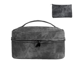 Makeup Bag Travel Cosmetic Organizer Bag for Women Girls - Stylish Design Waterproof Makeup Organizer Bags with Detachable Mini Pouch, Soft Material Travel Make up Bag (6.1inx10inx4.3in) (Dark Grey)