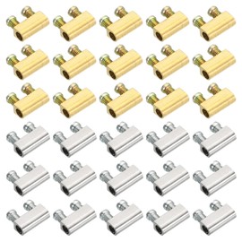 PATIKIL 50pcs M3 Double Hole Wire Rope Cable Clamp with 3.0mm Line Hole End Screw Stopper Gold Tone Silver Tone