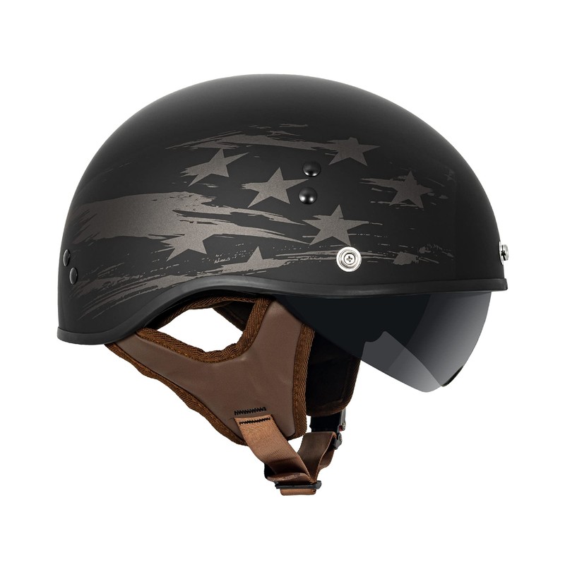 VCAN Cruiser Solid Flat Black Half Face Motorcycle Helmet with