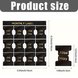 RAMGLYO 36 pieces calendar stickers, 12-piece set with black and gold monthly index labels, 1.57 x 1.18 inches, for calendar planner, calendar organiser, calendar stickers, calendar stickers