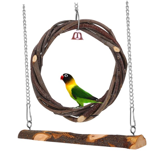 BESPORTBLE 2pcs Wooden Bird Swing Toy Natural Wood Pet Swing