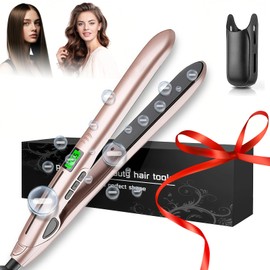 ETRTNVB Plancha para Cabello Cerâmica，2 En 1 Plancha de Cabello， Plancha para Cabello Profesional para Casa y Salón, Rizador y Alaciadora con Pantalla LED，Con cerradura y funda de silicona