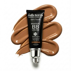 Bellaterra Cosmetics BB Crema hidratante tintada, base mineral, corrector, antienvejecimiento, protección solar natural, todos los tonos, 1.6 onzas, bronceado medio 105